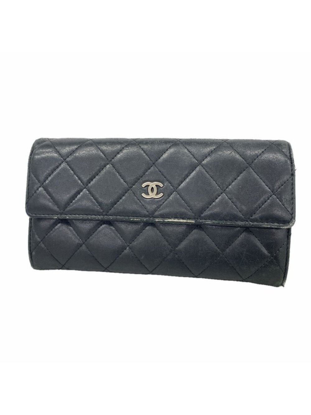 Chanel Wallet Quilted Lambskin Black Silver